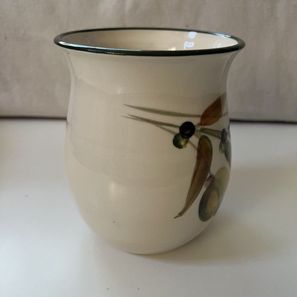 Hand Painted Ceramic Greek Canister Kitchen Utensil Holder Vase Branch & Olives - Picture 2 of 7